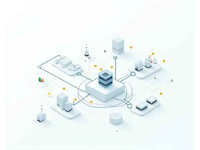 Technical drawing or schematic demonstrating the integrated flow of IoT sensors, automated feeders, and a central data analytics platform in an aquaculture setup, with connection lines.